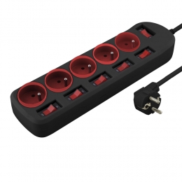 esperanza-5-way-socket-with-surge-protection-rainbow-pro-1-5m-black-red