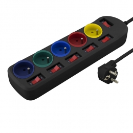esperanza-5-way-socket-with-surge-protection-rainbow-pro-1-5m-black